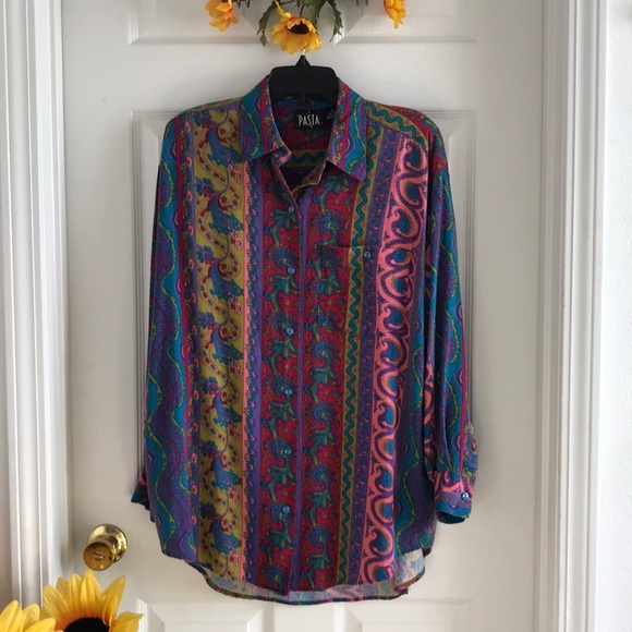 Vintage 80’s Button Down Long Sleeve Shirt M - Picture 1 of 4
